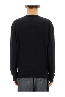 Black jw anderson men’s crewneck sweatshirt with ribbed cuffs and hem in cotton blend fabric
