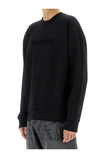 Black y-3 crewneck sweatshirt with subtle embroidered logo in jw anderson mens sweatshirt black design