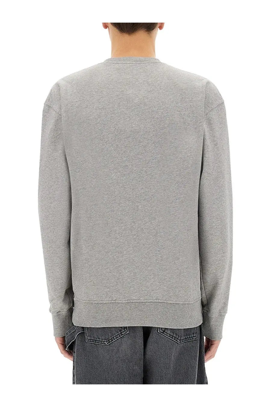 Jw anderson men’s sweatshirt grey heathered cotton crewneck with ribbed cuffs and hem