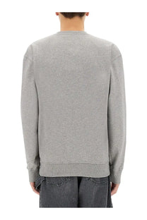 Jw anderson men’s sweatshirt grey heathered cotton crewneck with ribbed cuffs and hem