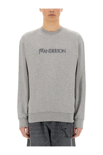 Jw Anderson men’s grey heathered sweatshirt with wanderson embroidered in dark gray across the chest