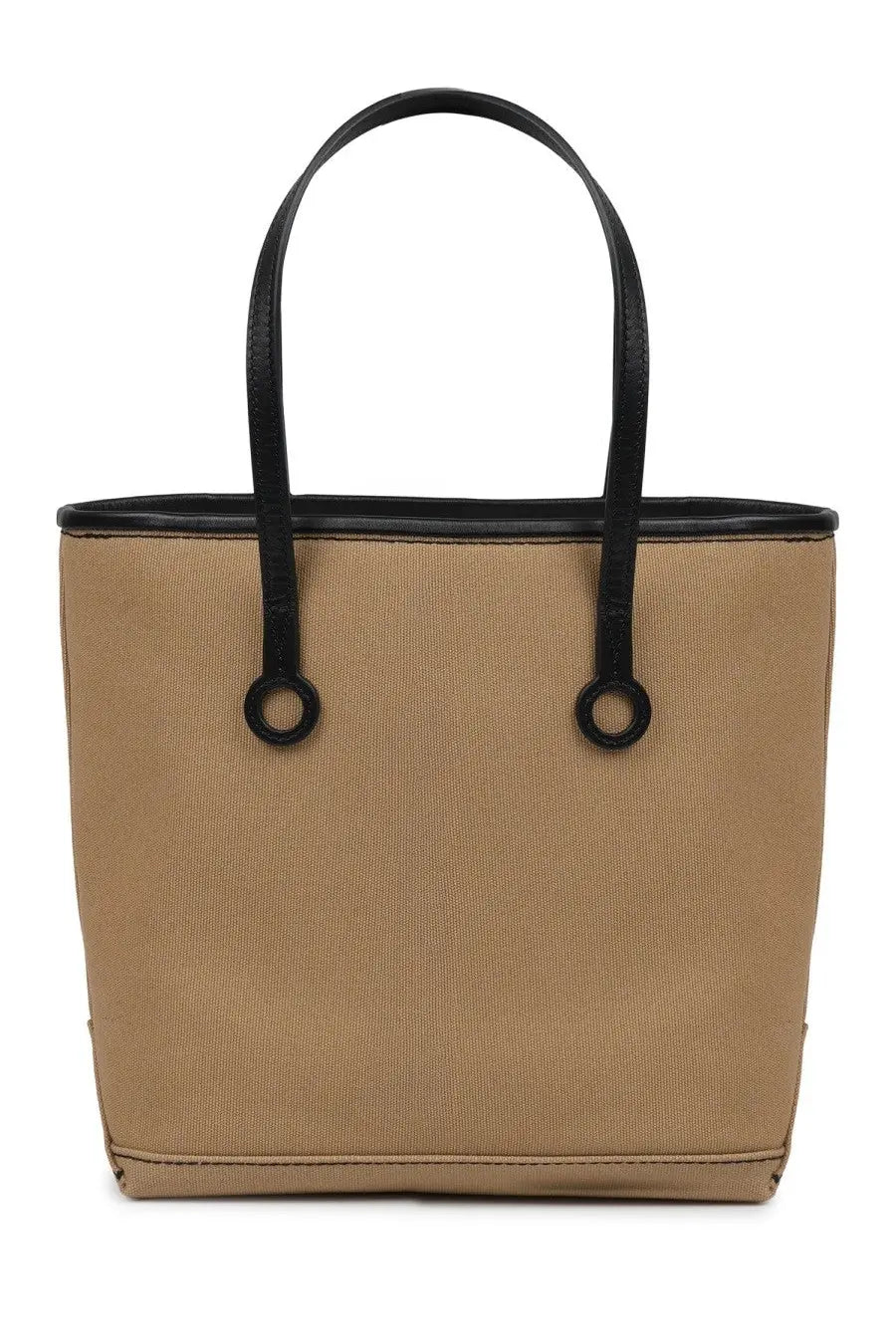 Jw anderson unisex borsa tote anchor small beige tan canvas tote bag with black leather handles and trim