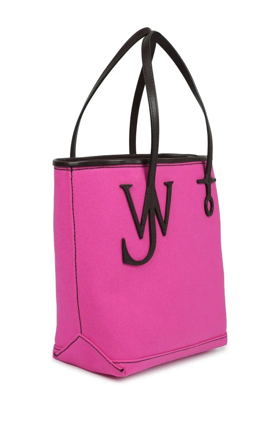 Bright pink canvas tote bag with black leather handles and black w logo from JW Anderson unisex borsa tote anchor small blue