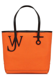 Jw anderson unisex borsa tote anchor small orange bright canvas tote bag with black leather handles and jw logo