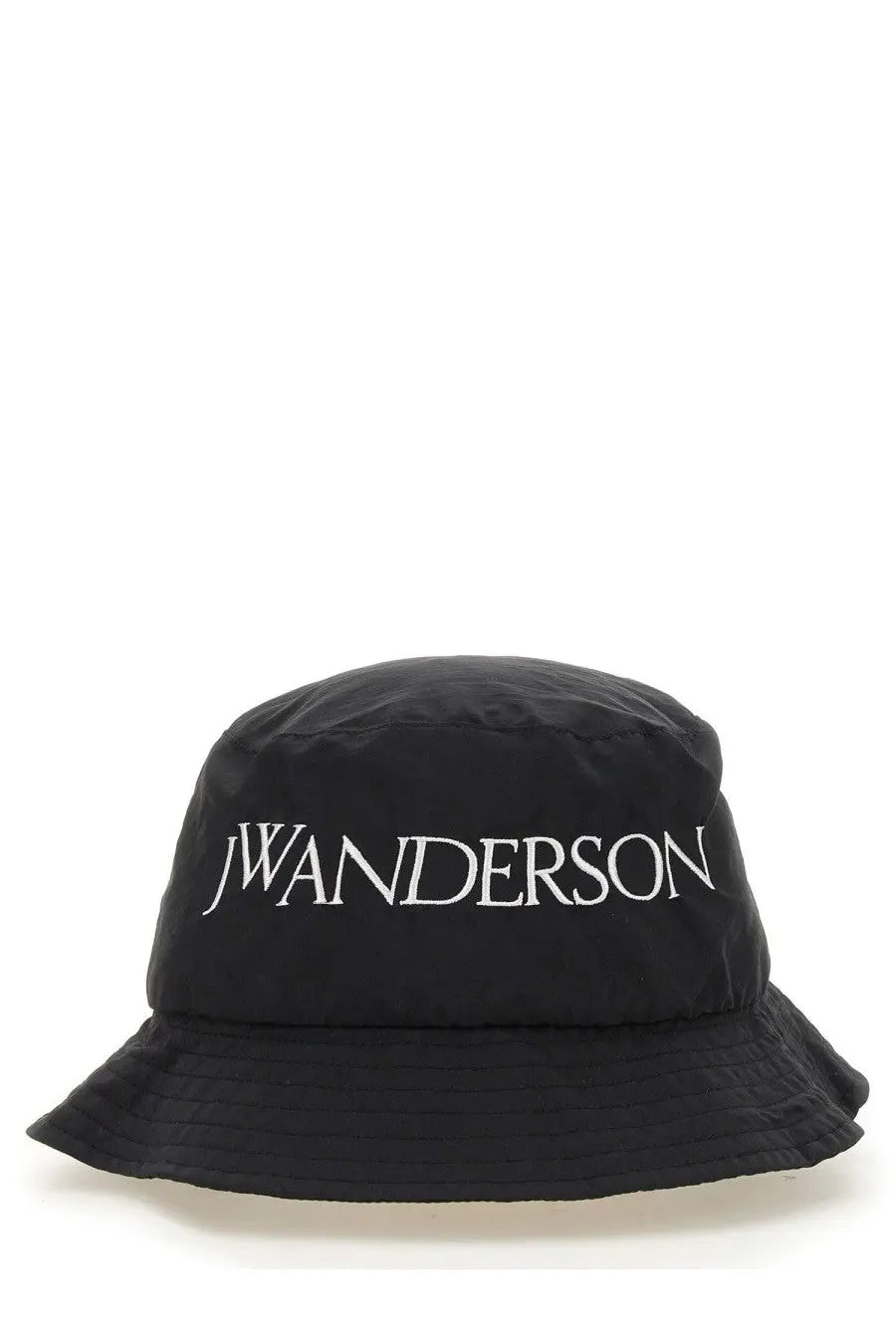 Black jw anderson unisex bucket hat with white embroidered logo made from durable fabric for casual wear