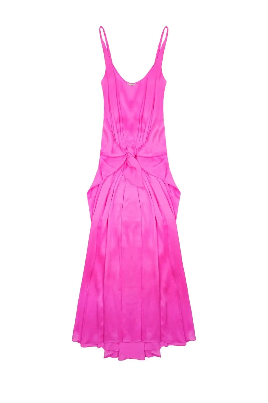 Jw anderson women’s abito lungo con nodo blue vibrant fuchsia satin slip dress with spaghetti straps and gathered waist detail