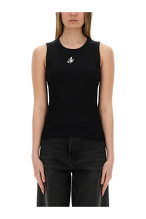 Jw anderson women’s black sleeveless tank top with white anchor logo on chest made from lightweight fabric