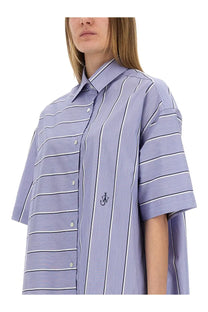 Jw anderson women’s chemisier dress blue featuring light purple short-sleeved button-up shirt with white stripes and anchor logo