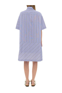 Jw anderson women’s chemisier dress in light purple with white pinstripes short sleeves and shirt dress style