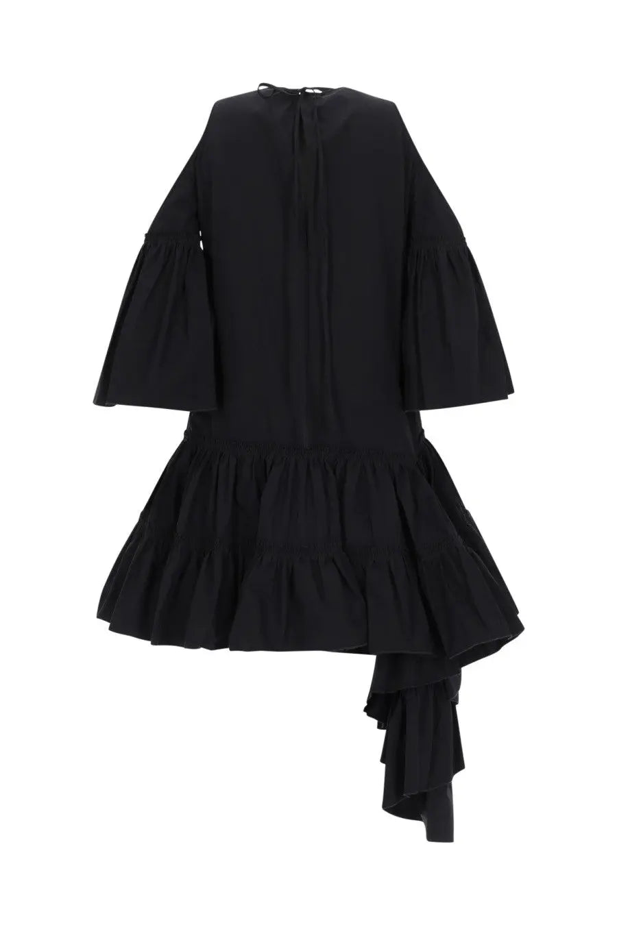 Jw anderson women’s black off-the-shoulder mini dress with tiered ruffles and asymmetrical hem