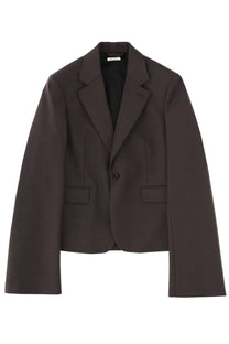 Jw anderson women’s elegant jacket brown featuring a sleek dark brown blazer with single-button closure and structured lapels