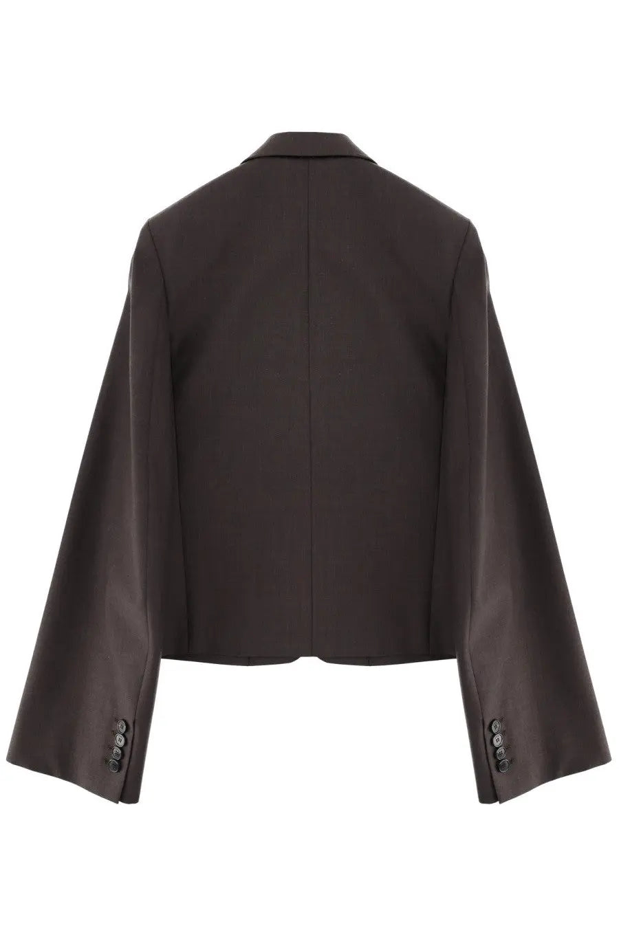Jw anderson women’s elegant jacket brown featuring a sleek dark brown blazer with wide flared sleeves and button cuffs
