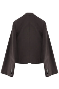 Jw anderson women’s elegant jacket brown featuring a sleek dark brown blazer with wide flared sleeves and button cuffs