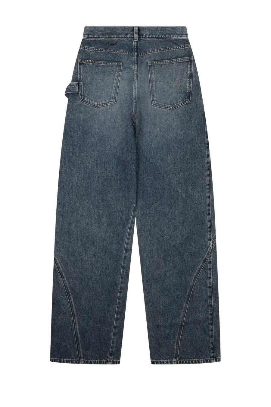 Jw anderson women’s dark-wash denim jeans with high-rise waist wide-leg cut and subtle seam distressing