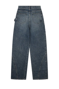Jw anderson women’s dark-wash denim jeans with high-rise waist wide-leg cut and subtle seam distressing