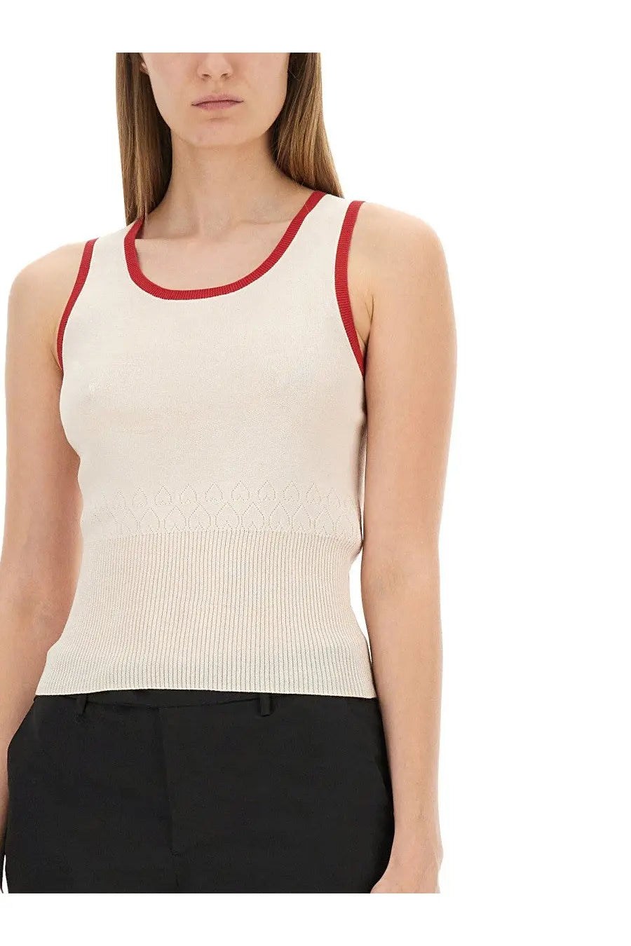 Jw anderson women’s knitted vest white cream ribbed knit sleeveless top with red trim on neckline and armholes