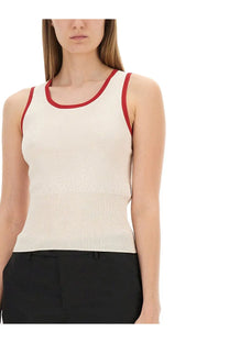 Jw anderson women’s knitted vest white cream ribbed knit sleeveless top with red trim on neckline and armholes