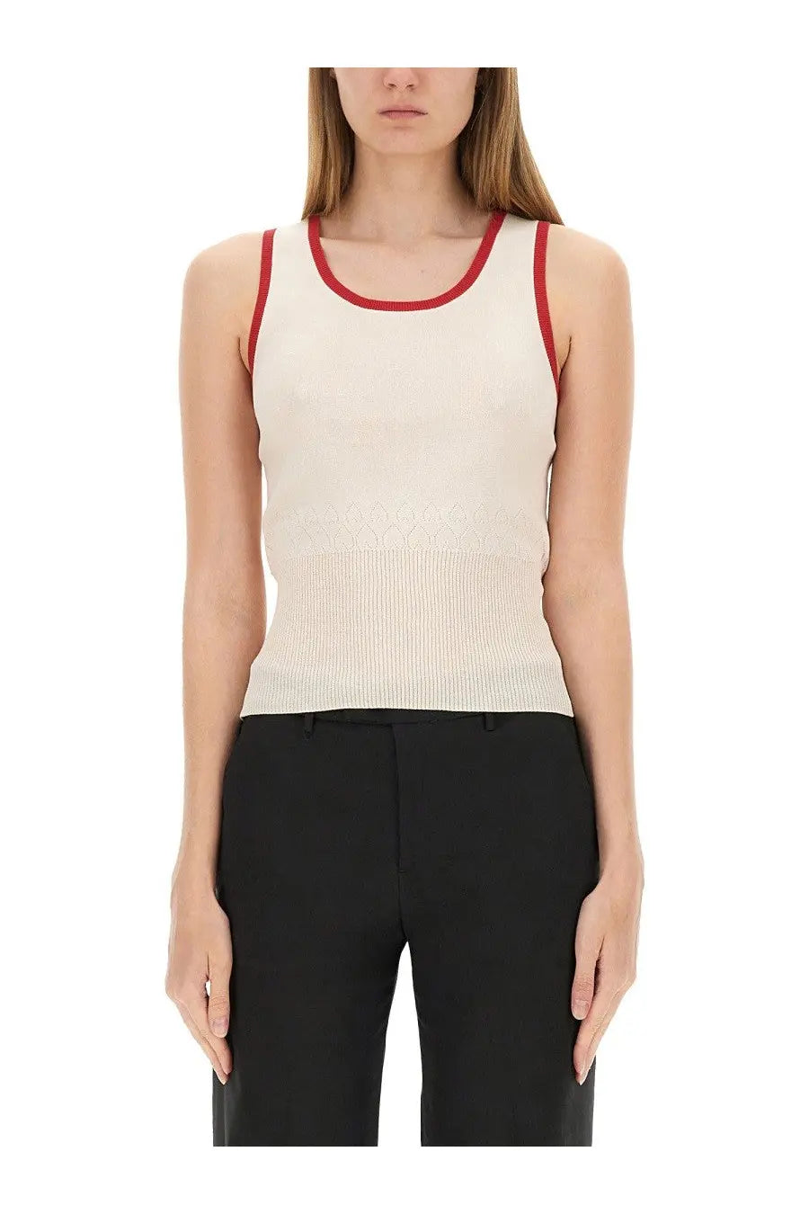 Jw anderson women’s knitted vest white cream ribbed knit tank top with red trim on neckline and armholes