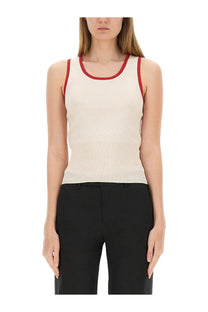 Jw anderson women’s knitted vest white cream ribbed knit tank top with red trim on neckline and armholes