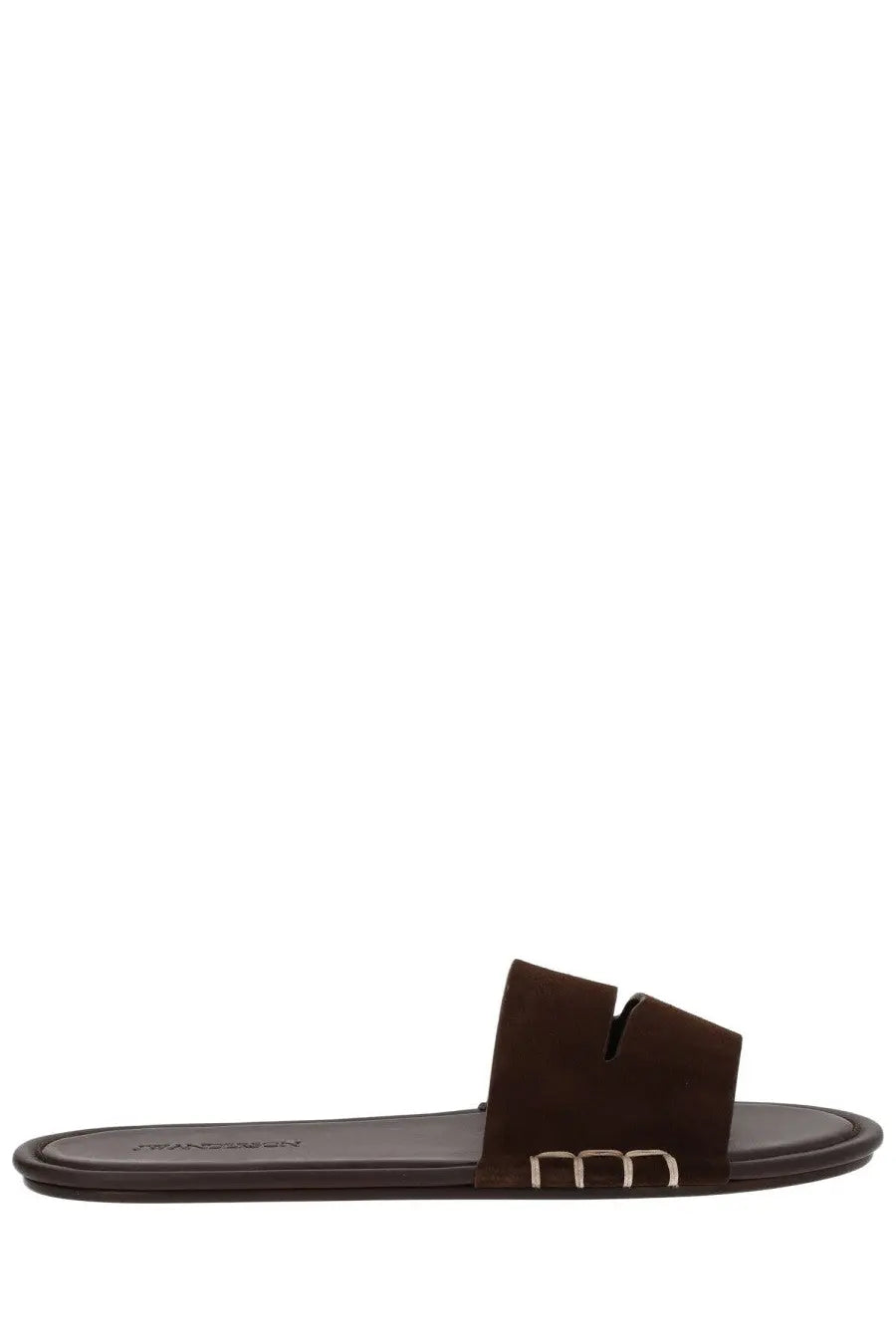 Jw anderson women’s brown leather slide sandal with minimalist design and metallic buckle accents