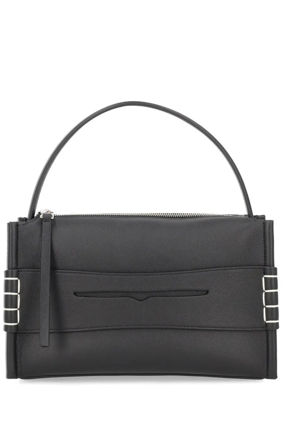 Jw anderson women’s loafer bag black featuring a structured rectangular shape black leather with silver hardware accents