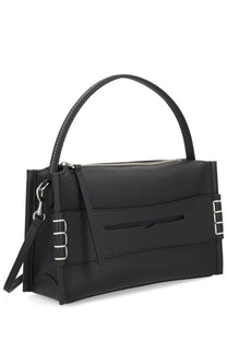 Jw anderson women’s loafer bag black structured handbag with silver hardware and top handle in leather