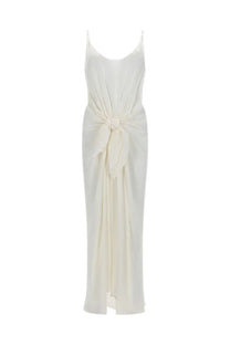 Jw anderson women’s long white satin slip dress with delicate spaghetti straps and waist knot detail