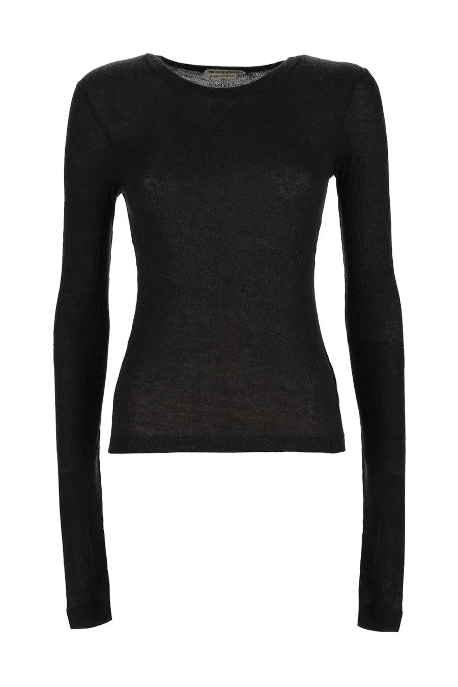 Jw anderson women’s long sleeved shirt grey black knit top with subtle textured pattern and round neckline