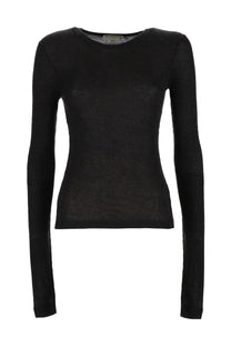 Jw anderson women’s long sleeved shirt grey black knit top with subtle textured pattern and round neckline