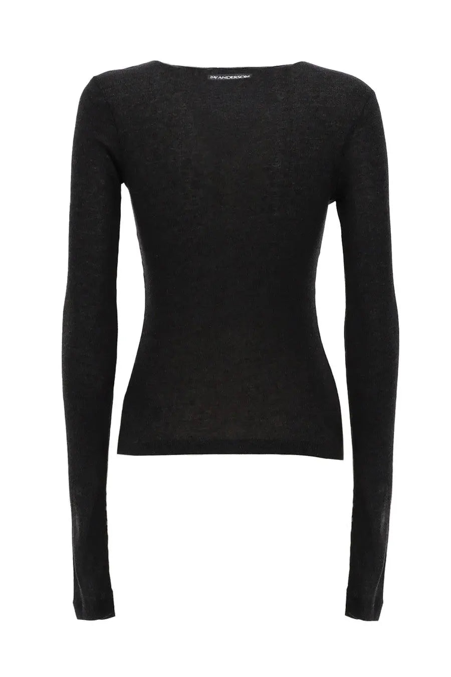 Jw anderson women’s long sleeved black knit top with subtle textured weave and small brand tag at neckline