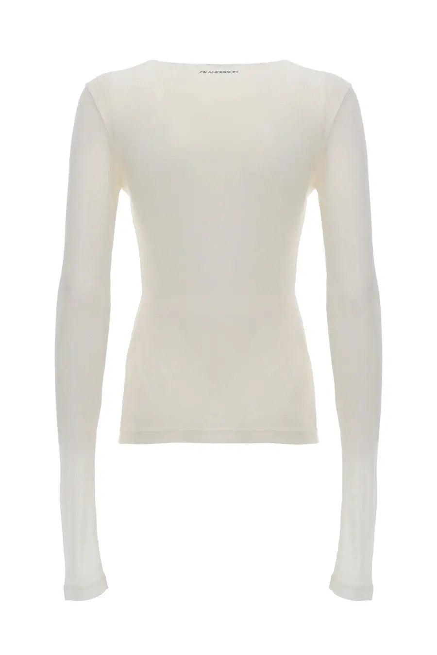 Jw anderson women’s long sleeved cream knit top with subtle ribbed texture and round neckline in white
