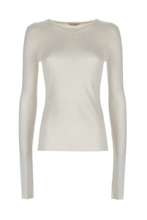 Jw anderson women’s long sleeved shirt white with a sleek off-white color soft smooth texture and classic crew neckline