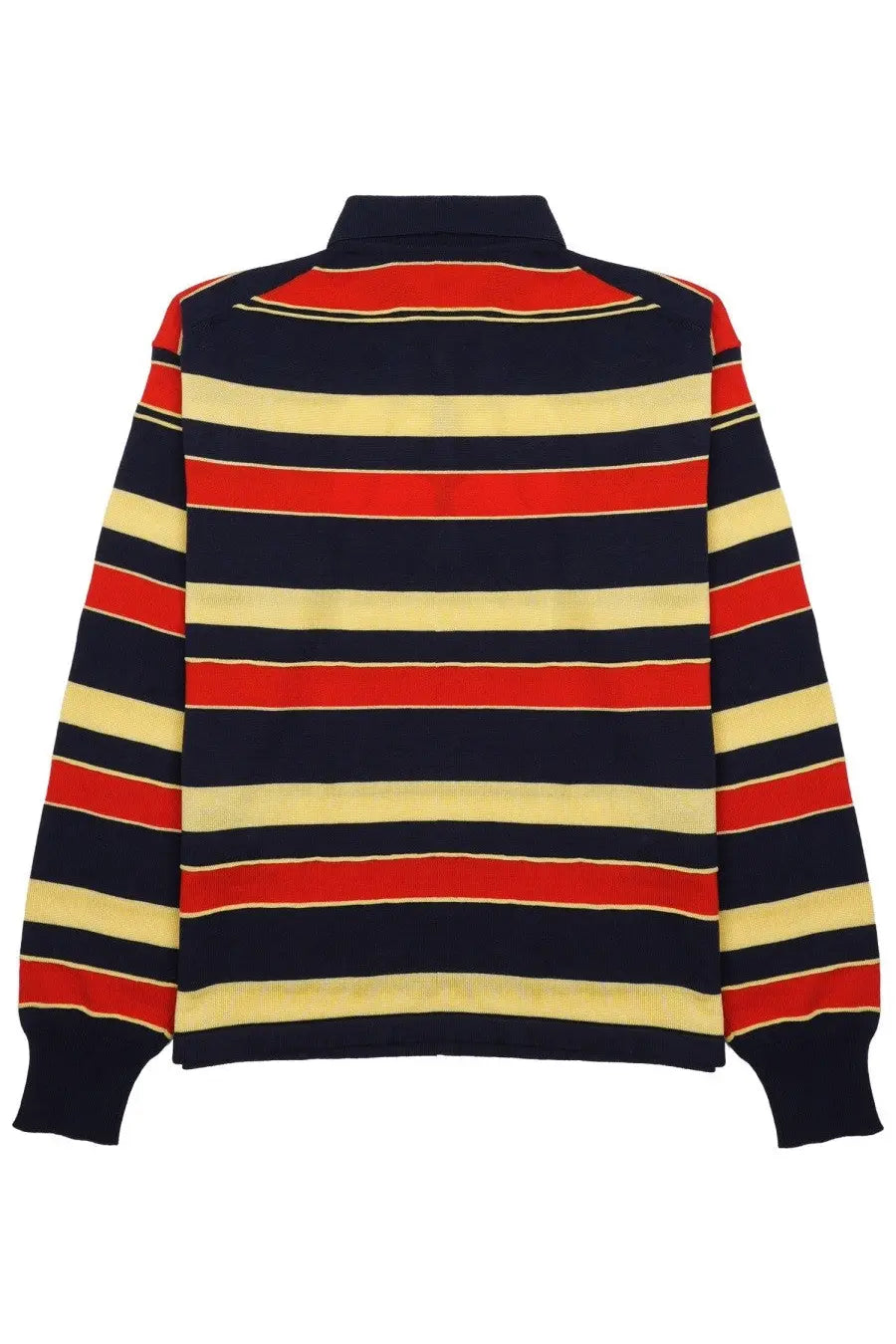 Jw Anderson women’s maglia polo long-sleeved rugby sweater with navy blue red and cream stripes and ribbed collar