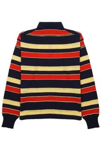 Jw Anderson women’s maglia polo long-sleeved rugby sweater with navy blue red and cream stripes and ribbed collar