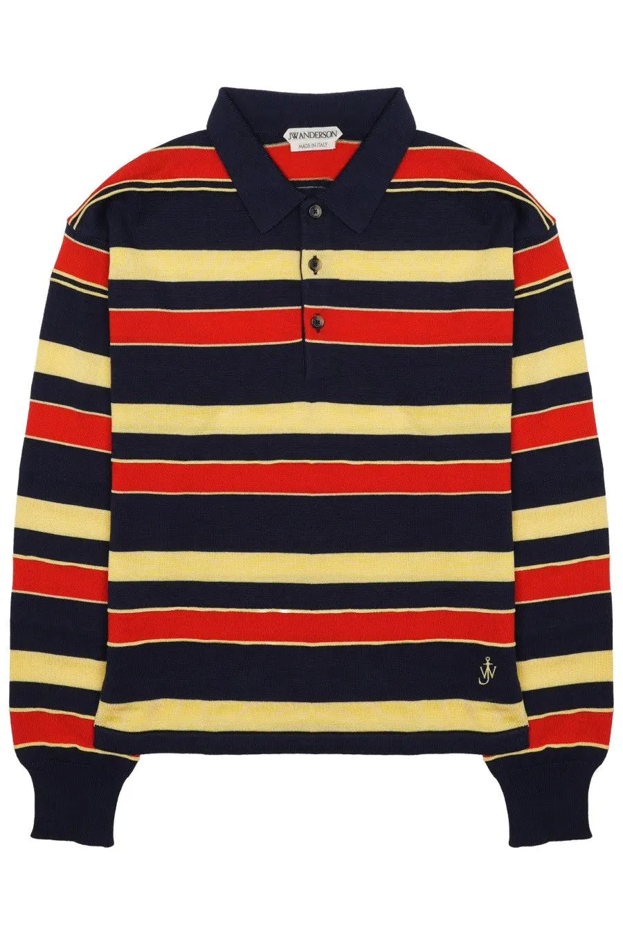 Jw anderson women’s maglia polo long-sleeved shirt with navy blue red and cream stripes and classic collar