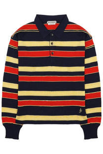 Jw anderson women’s maglia polo long-sleeved shirt with navy blue red and cream stripes and classic collar