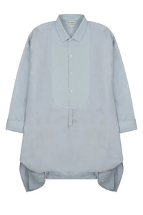 Jw anderson women’s mini abito camicia blue oversized light blue button-up shirt with lighter front panel and rolled cuffs
