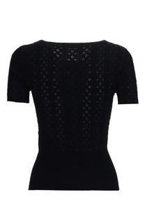 Jw anderson women’s black pointelle short-sleeved shirt showing textured perforated back design