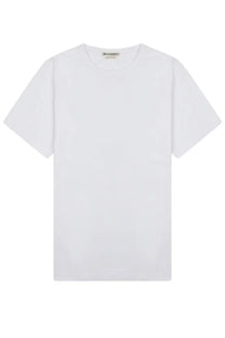 Jw anderson women’s white short sleeve t-shirt in cotton with crew neck and subtle brand tag at the collar
