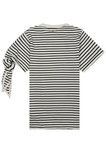 Jw anderson women’s shirt con nodo multicolor black and white striped short-sleeved t-shirt with knotted sleeve detail