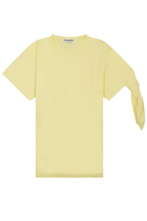 Jw anderson women’s pale yellow short-sleeved shirt with distinctive ruched sleeve detail for casual wear