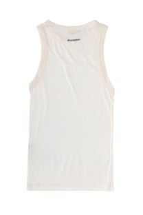 Cream-colored ribbed JW Anderson women’s tank top with black embroidered logo at the neckline
