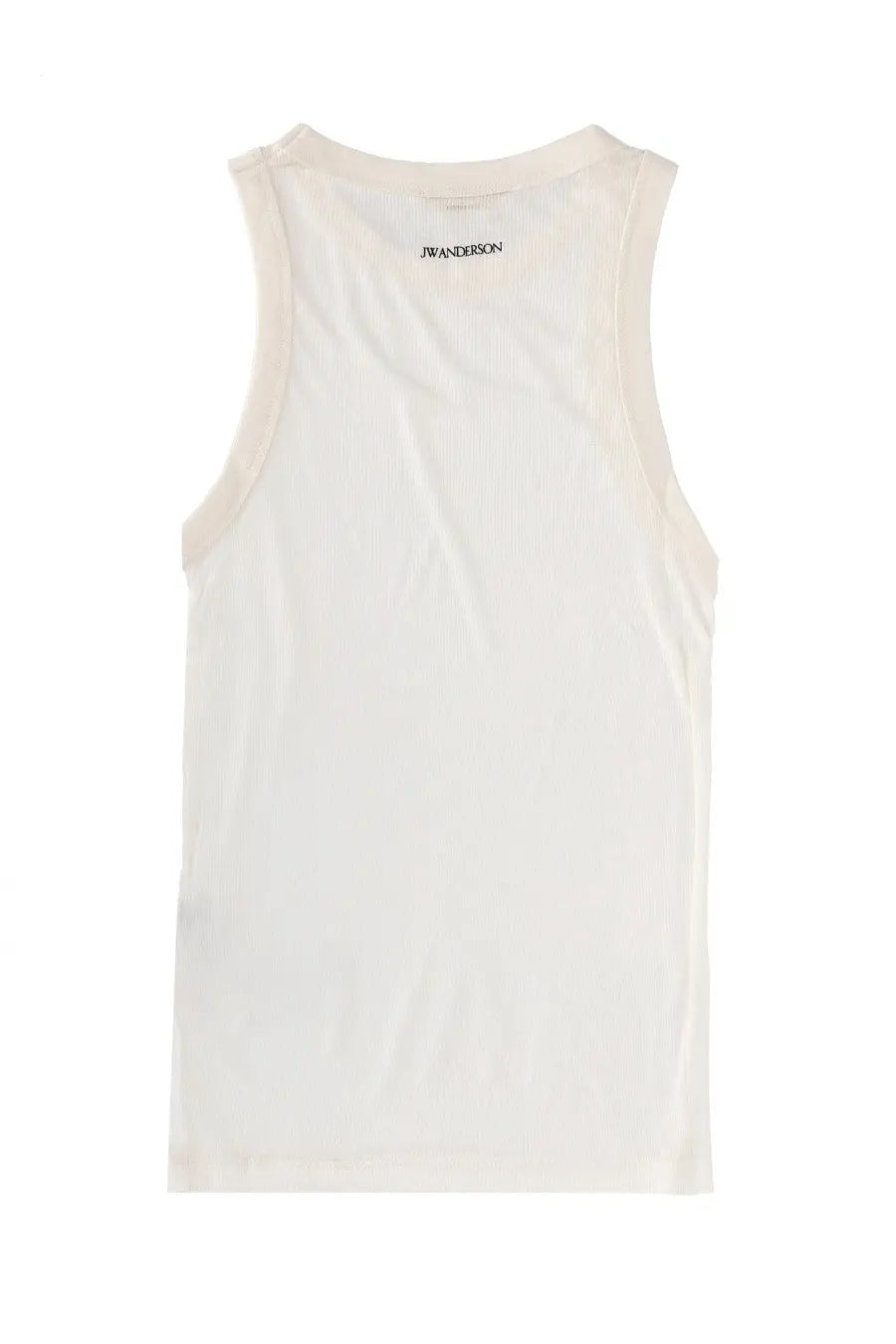 Cream-colored ribbed tank top with jw anderson embroidered in black at the neckline for women