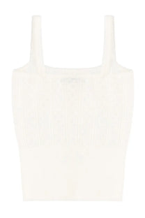 Jw anderson women’s cream-colored ribbed knit crop top with thin straps and square neckline in white