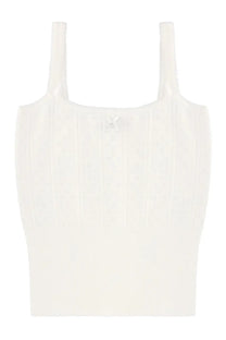 Jw anderson women’s white ribbed knit crop top with thin straps and subtle embroidered detail at the center