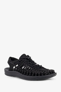 Keen men’s uneek black woven mesh sandal with durable rubber sole and sleek modern design