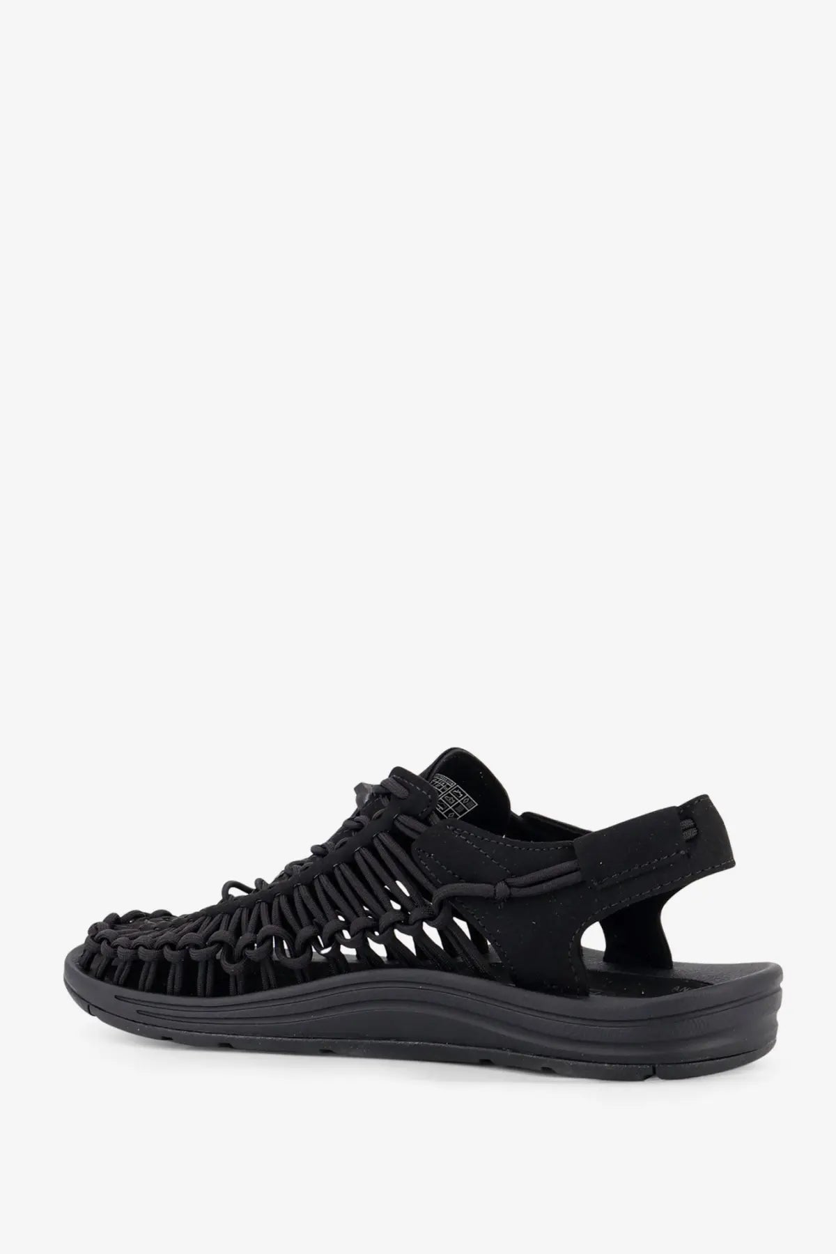Keen men’s uneek black woven fabric sandal with sleek minimalist design and durable rubber sole
