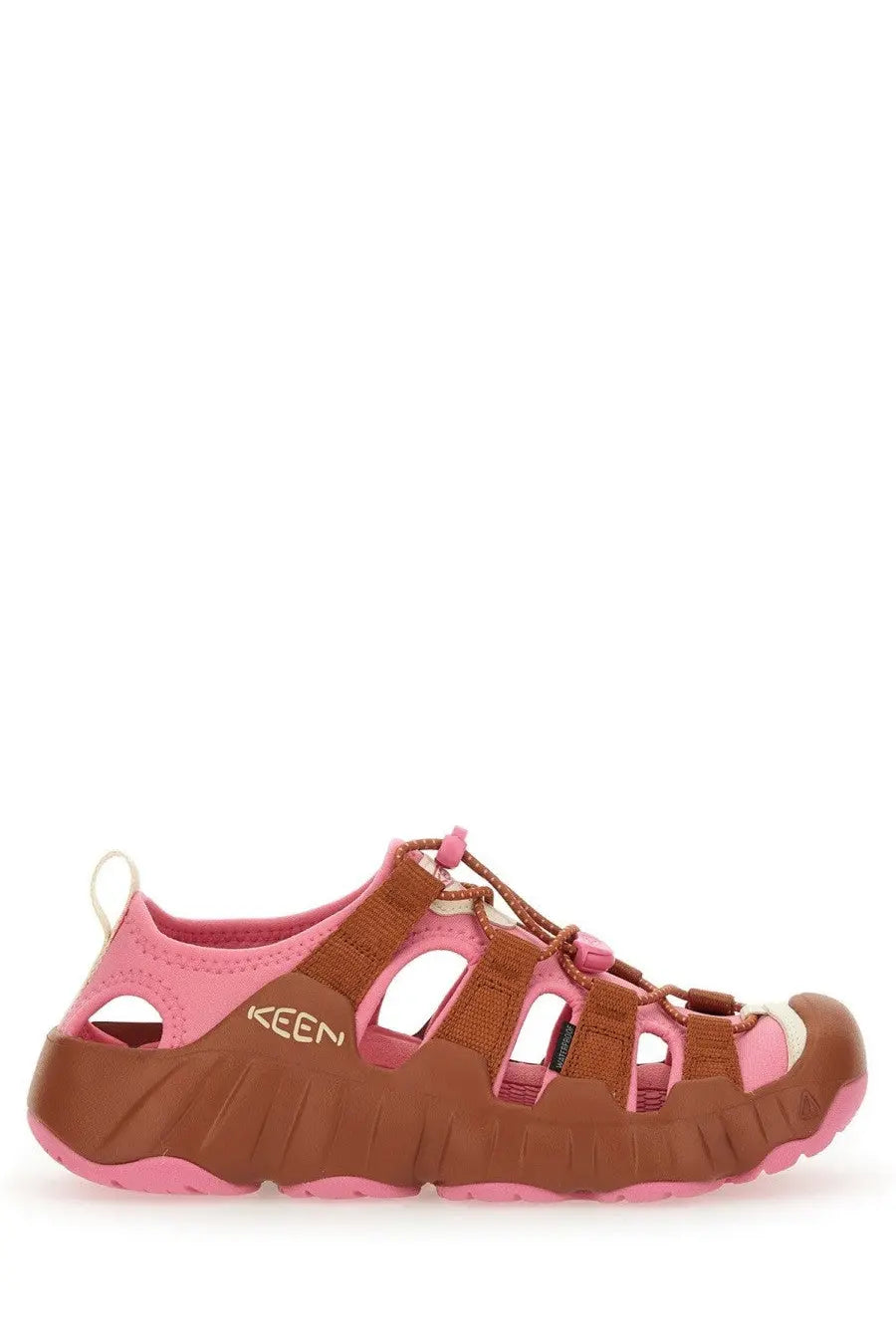 Keen women’s hyperport h2 sneaker multicolor pink and brown sandal with adjustable straps and textured rubber sole