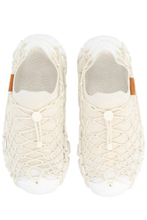 Keen women’s sneaker Uneek white cream-colored mesh with knitted net-like upper and white rubber soles