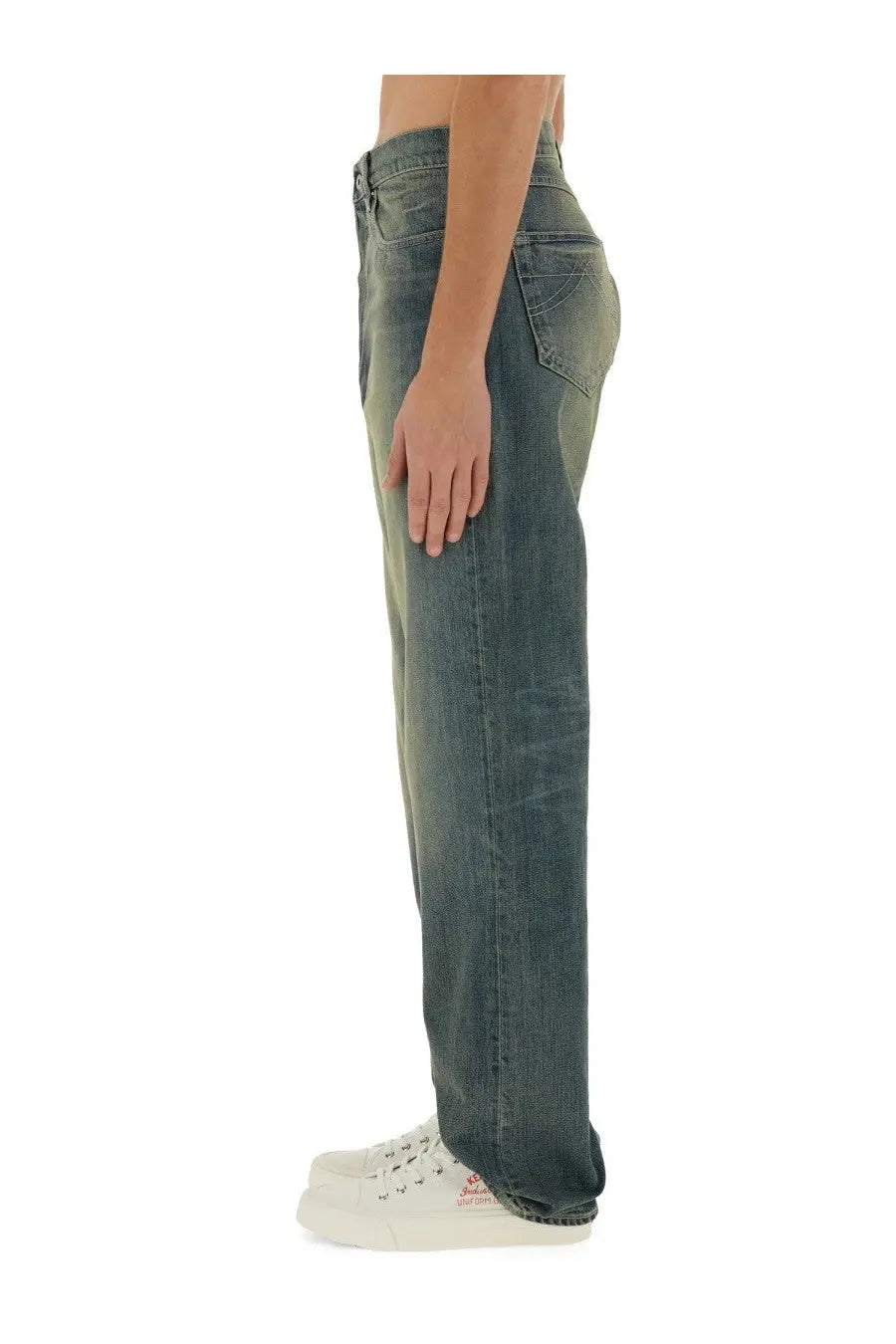 Kenzo men’s asagao straight jeans in blue dark-wash denim with relaxed fit and subtle thigh fading